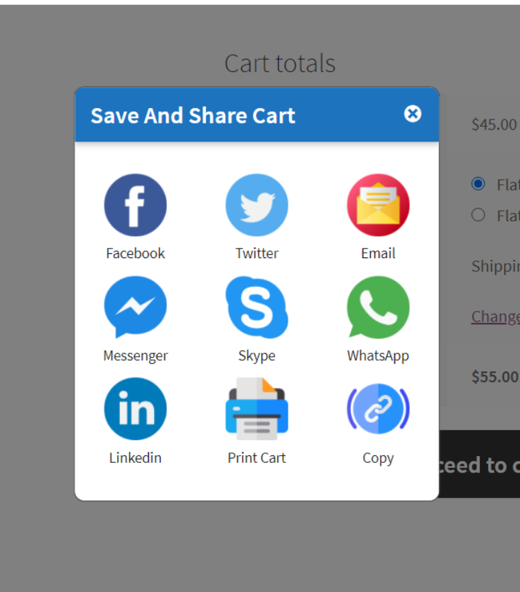 save and share cart social icons